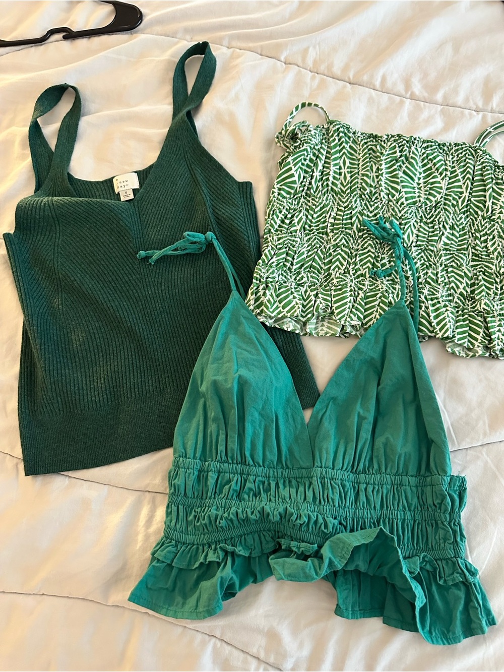 3 tops Women’s Green Ribbed Tank & Smocked Bralette Set - Green